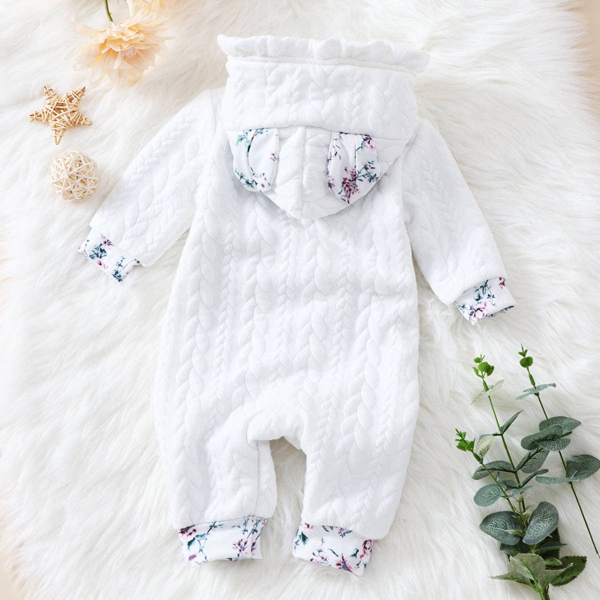 Hooded Thickened Lined Baby Jumpsuit