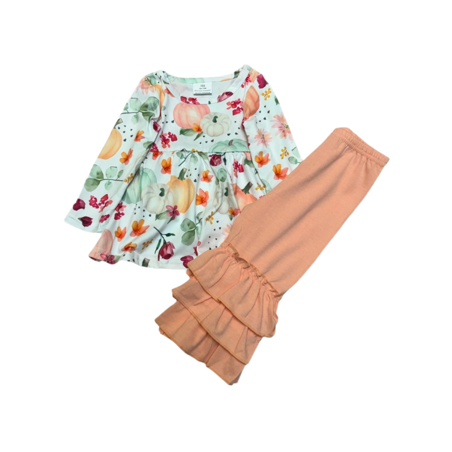 Girls pumpkin tunic ruffle pants set
