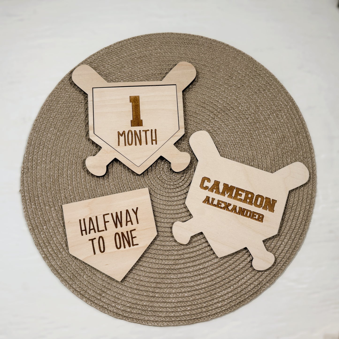 Personalized Baseball Bat and Bases Set for Baby Milestones - Baby Shower Gift