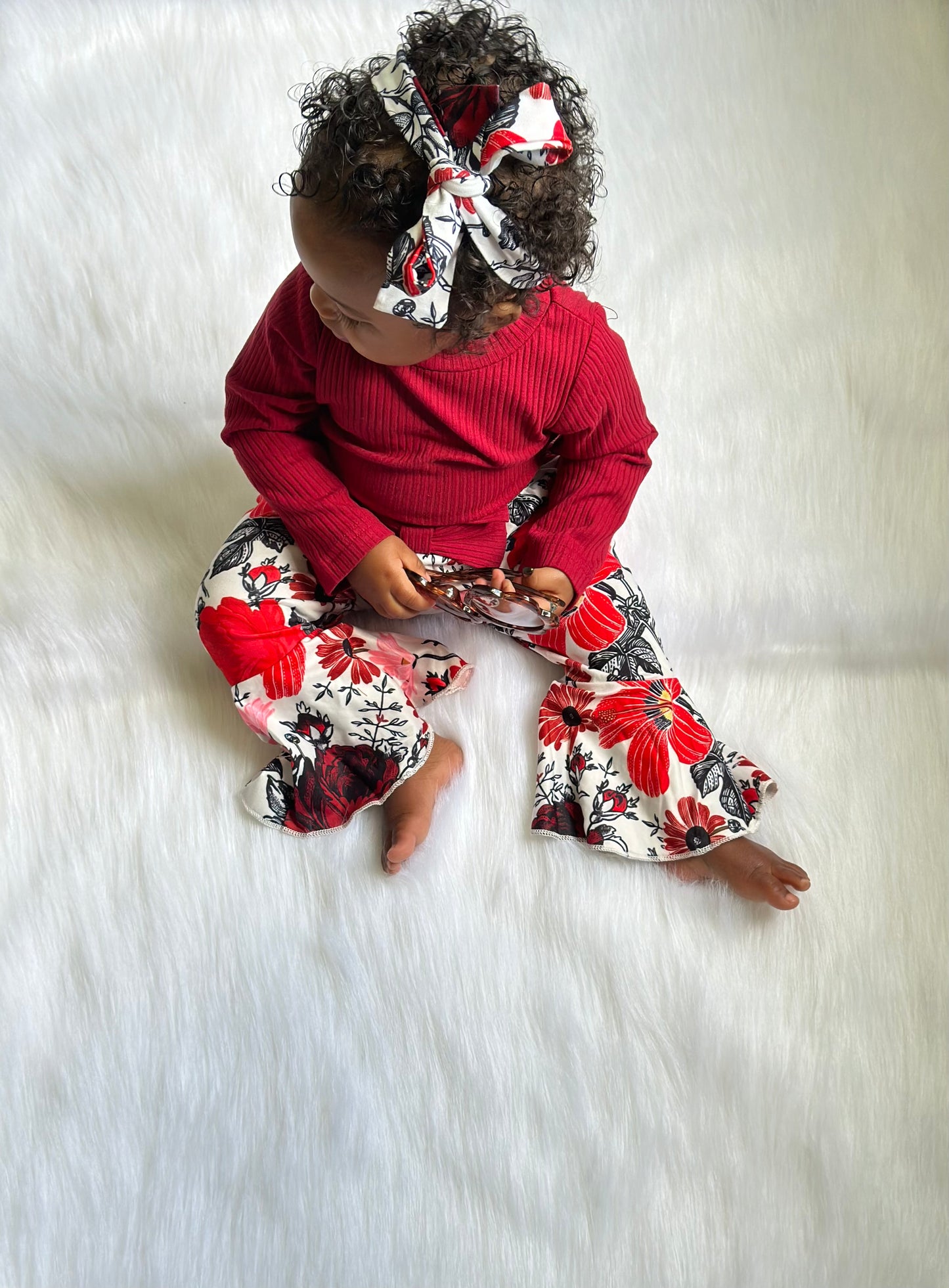 Romper and Floral Print Flared Pant Set