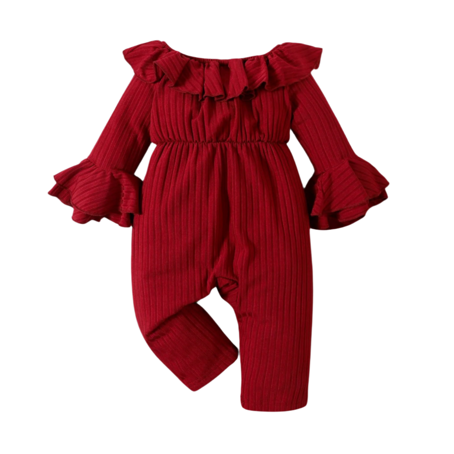 Baby Burgundy Jumpsuit With Ruffles