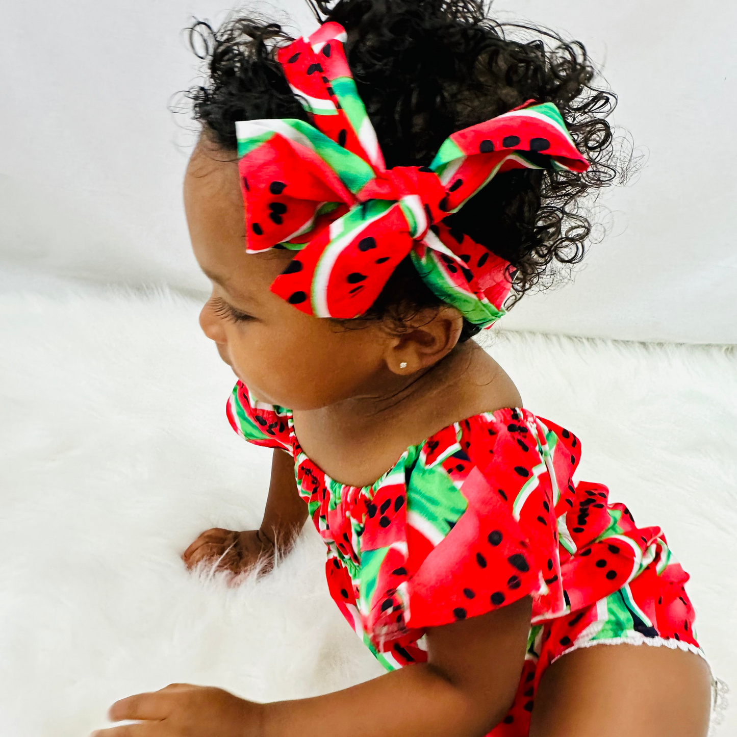 Sleeveless watermelon print romper with headband