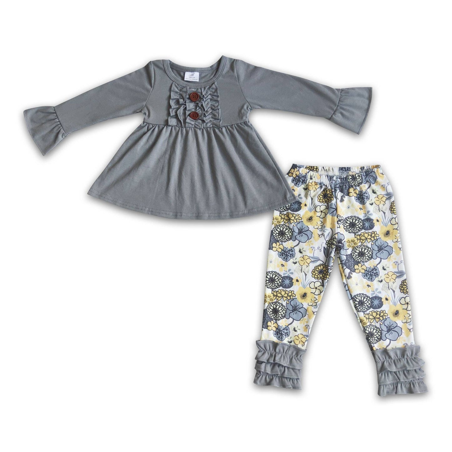 Toddler Baby Infant Girl Grey Gray Tunic With Floral Leggings Ruffle