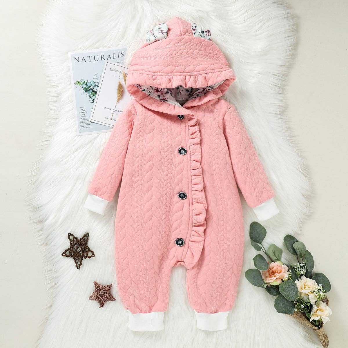 Hooded Thickened Lined Baby Jumpsuit