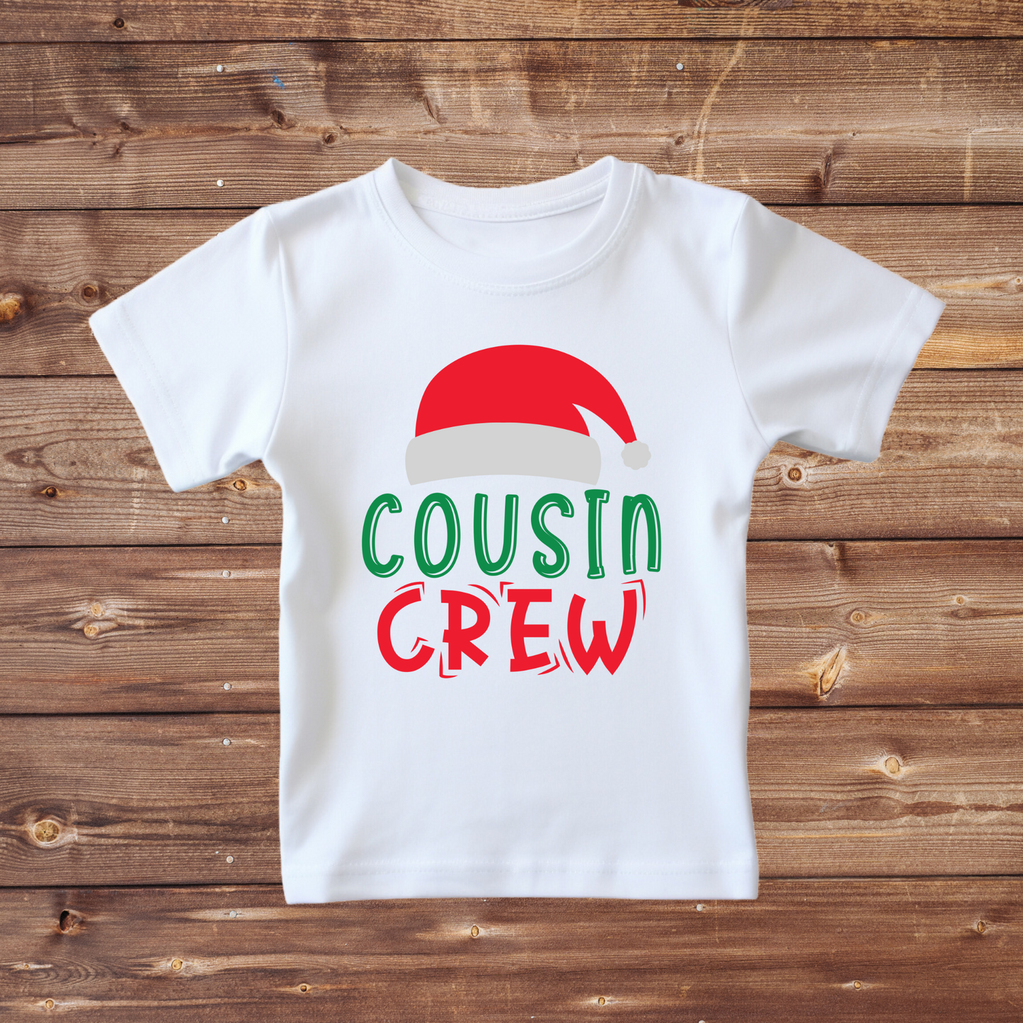 Christmas T-shirt Cousin Crew with Red Santa Hat