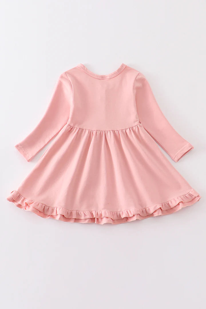 Pink Long Sleeved Ruffle Dress