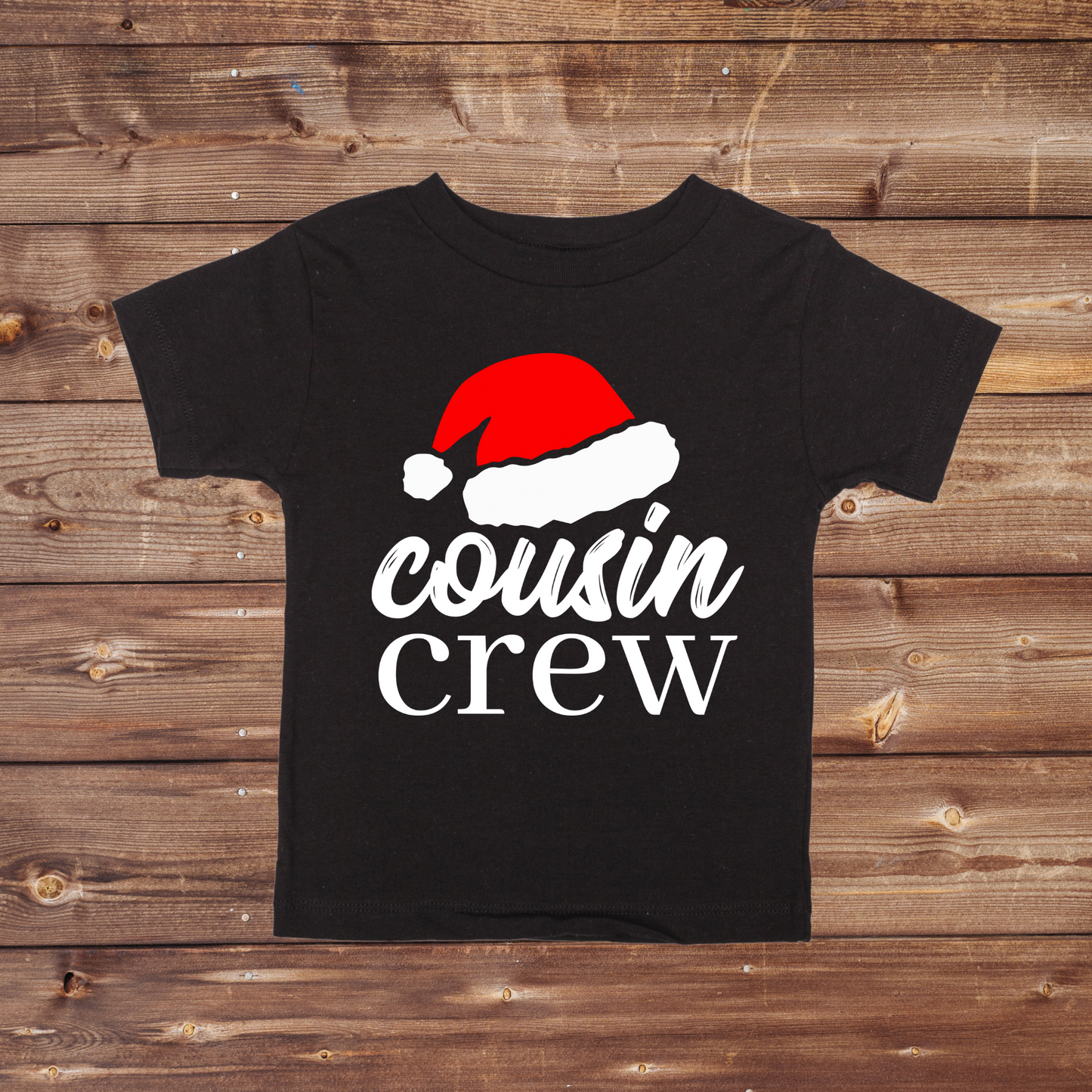 Christmas T-shirt Cousin Crew with Santa Hat in Black or White