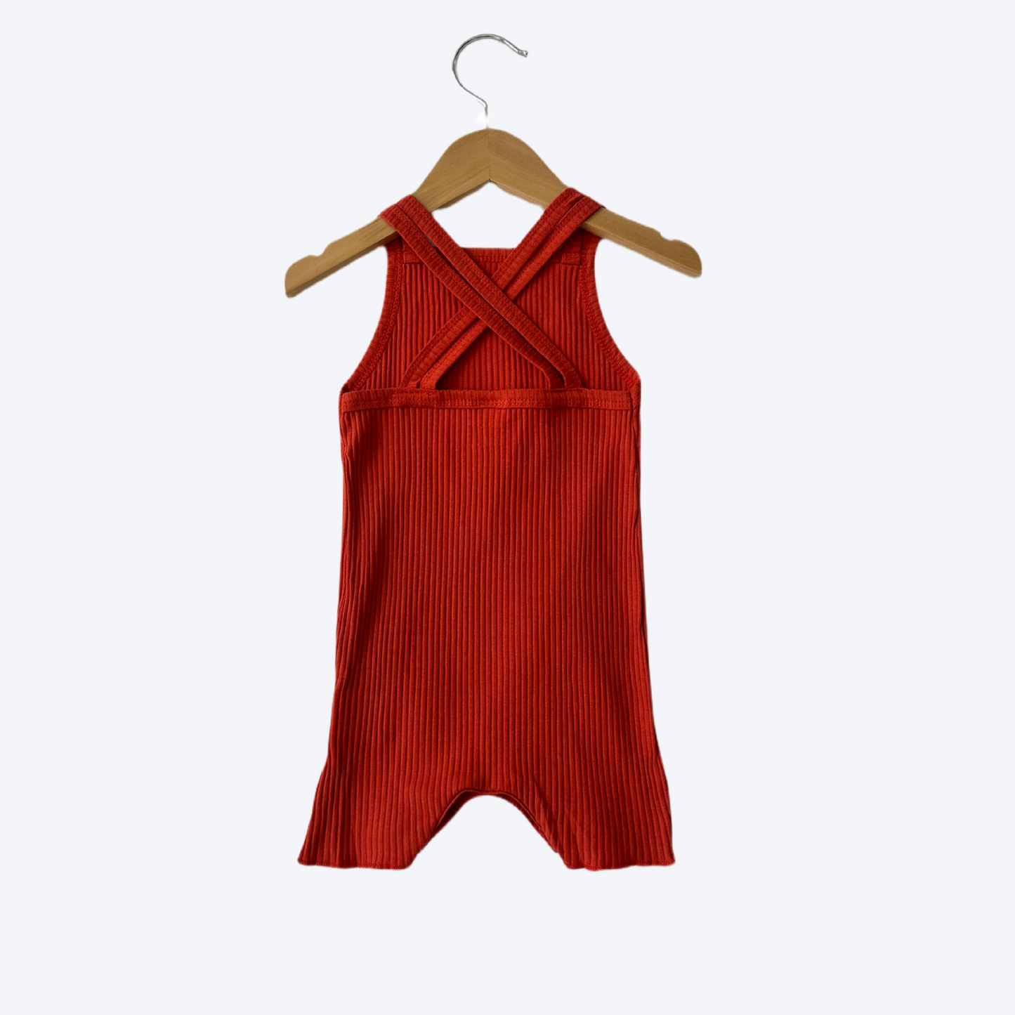 Baby cross back romper rust