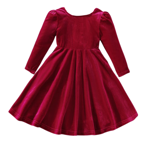 Long sleeve red velvet dress