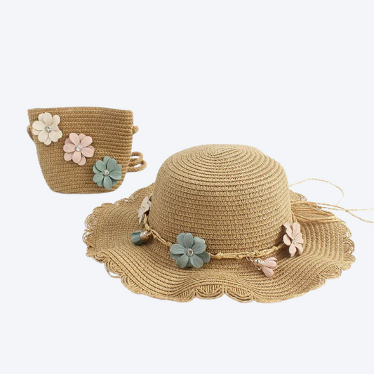 Woven straw hat and matching purse