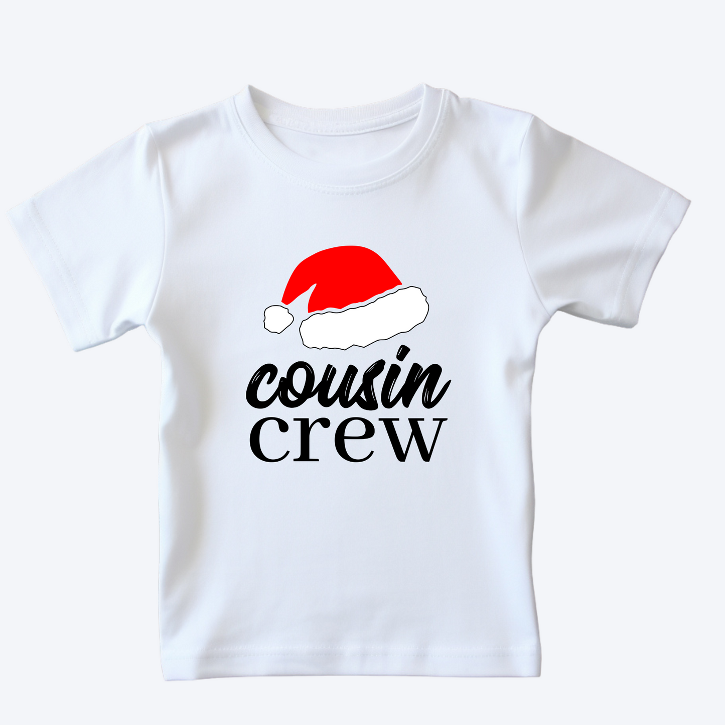 Christmas T-shirt Cousin Crew with Santa Hat in Black or White