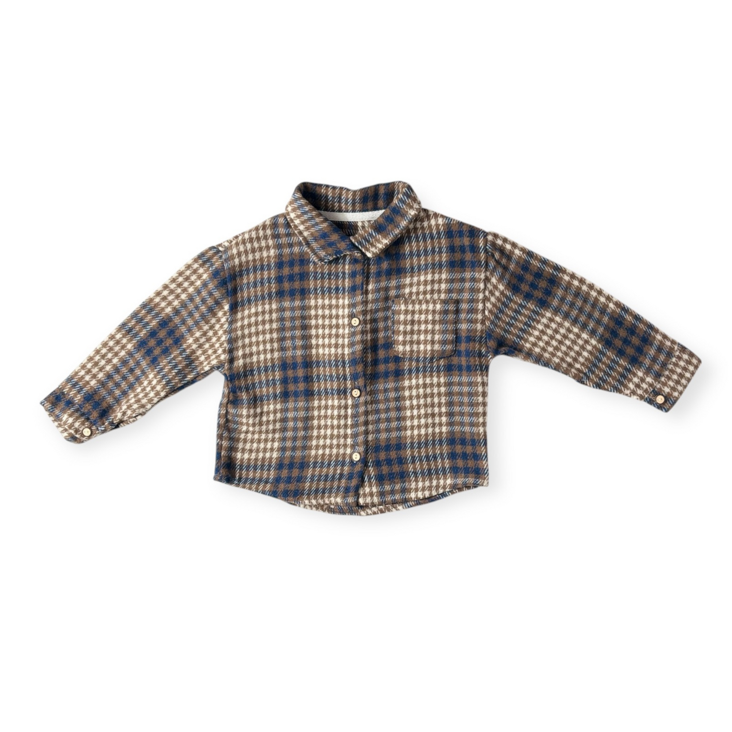 Brown and blue long sleeve flannel shirt