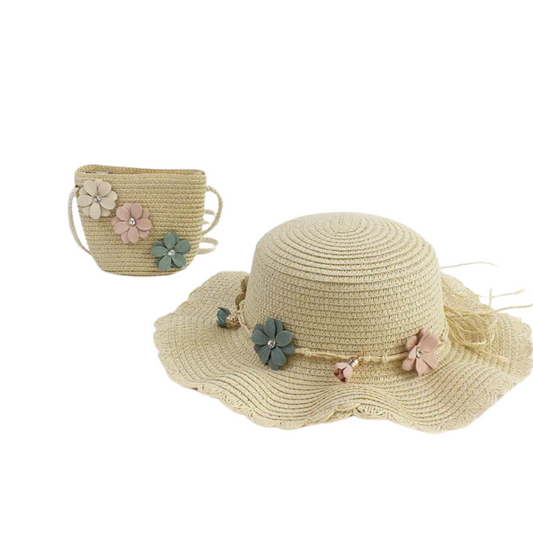 Toddler Girl Summer Beige Hat and Purse Set