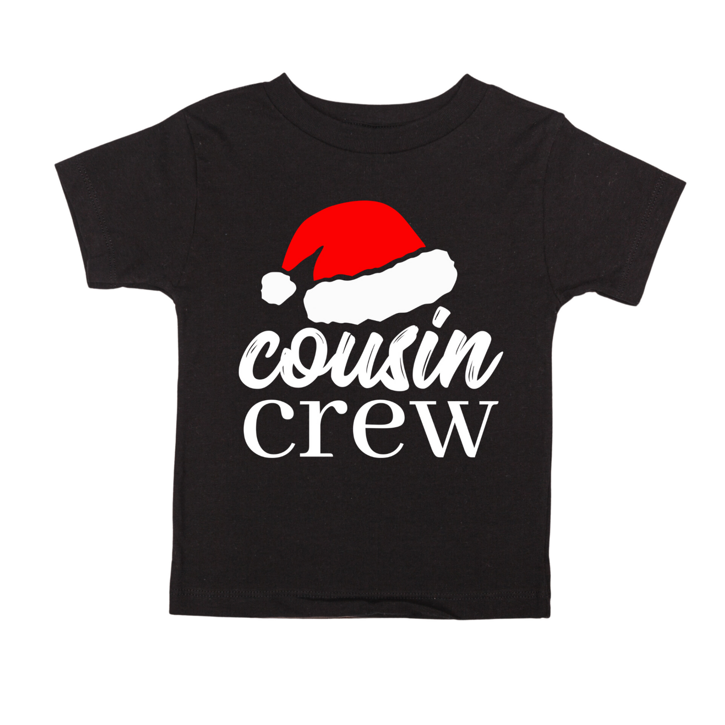 Christmas T-shirt Cousin Crew with Santa Hat in Black or White