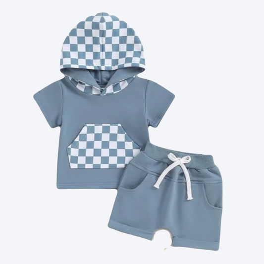 Blue checkered short set