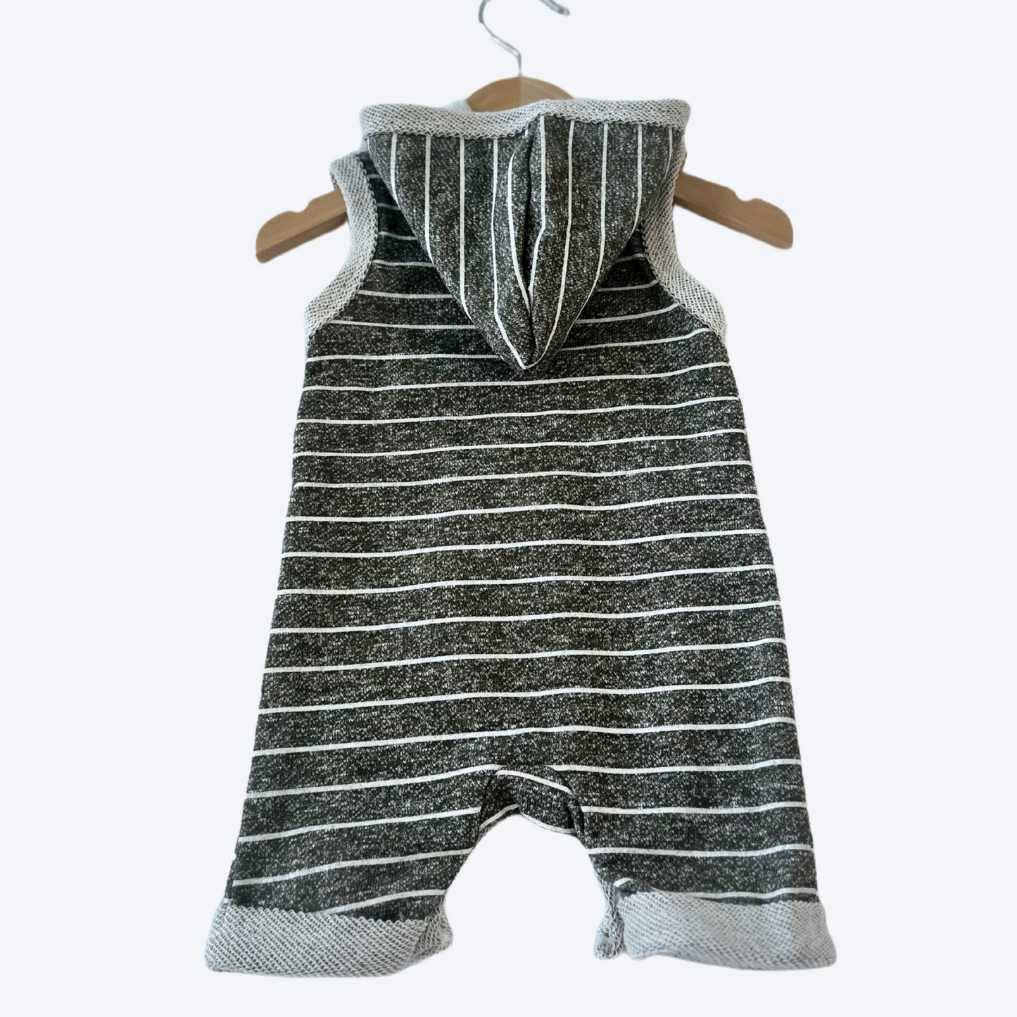 Army green striped hooded romper