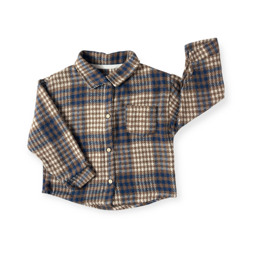 Brown and blue long sleeve flannel shirt