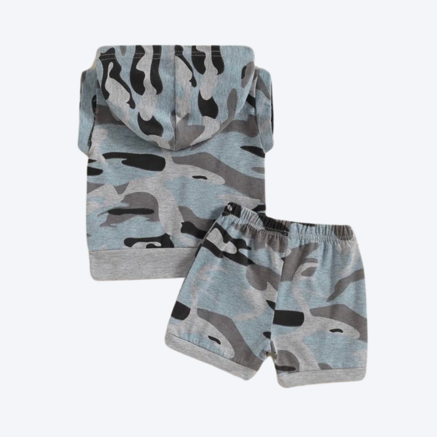 Grey hooded camo short set