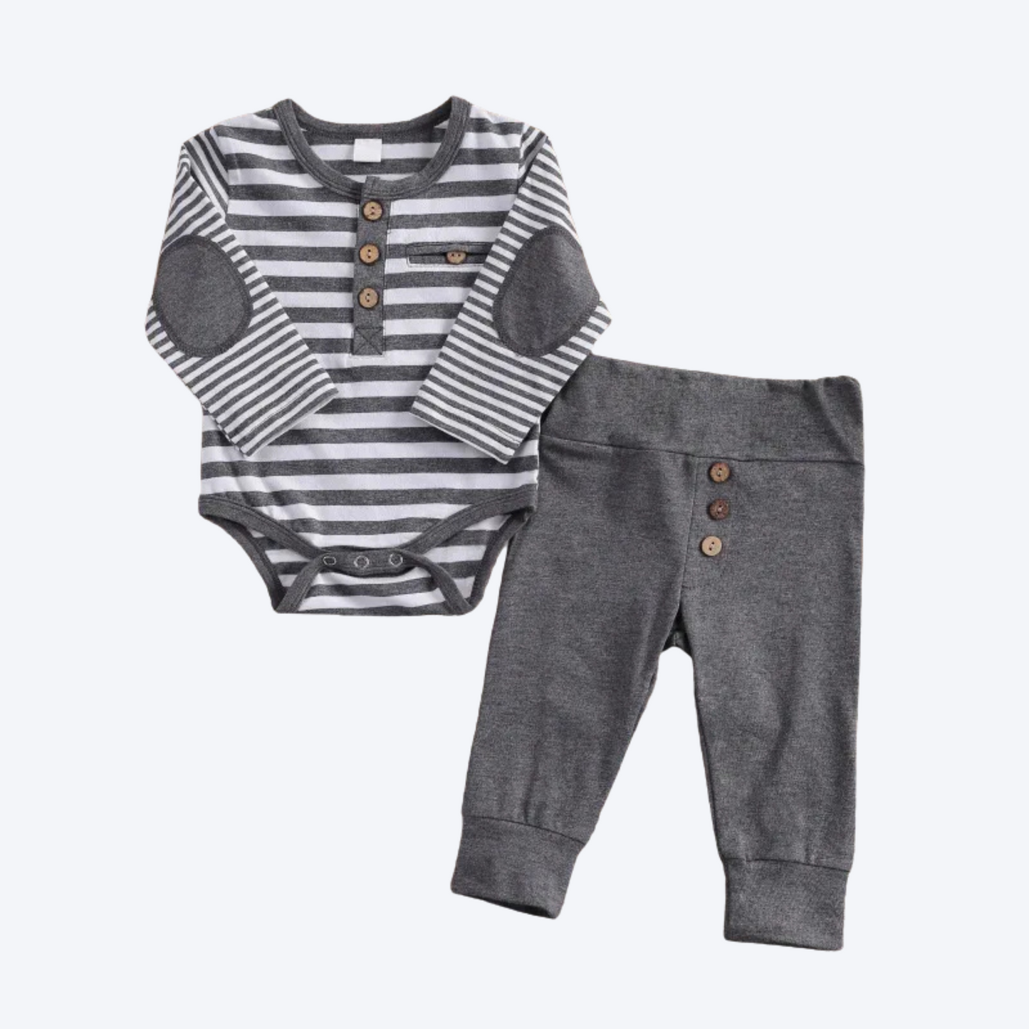 Boys grey stiped romper pant set