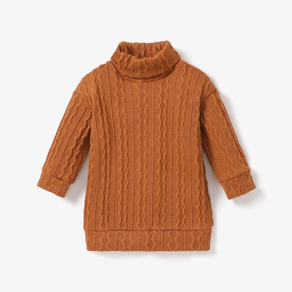 Cable Knit Turtleneck Sweater Dress