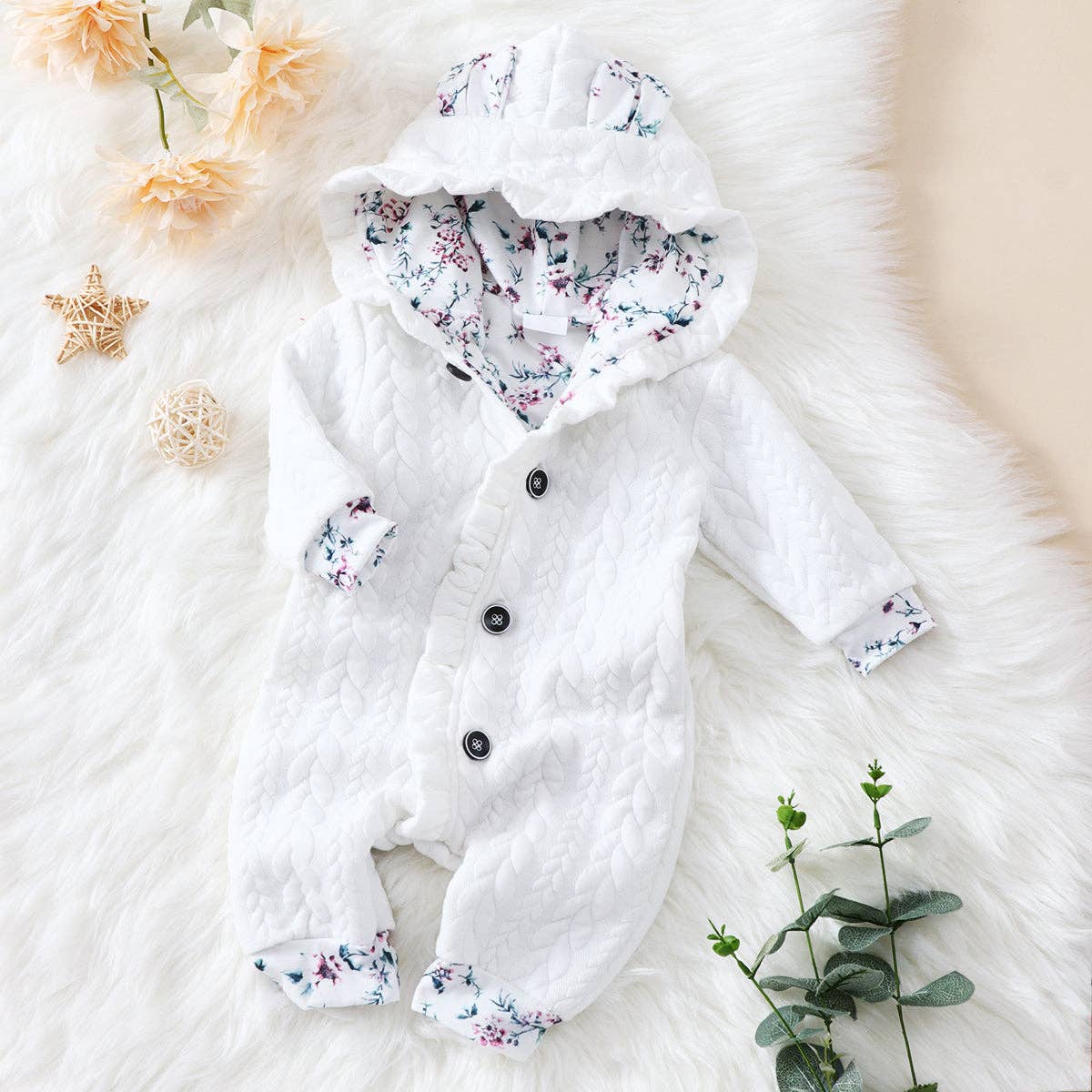 Hooded Thickened Lined Baby Jumpsuit