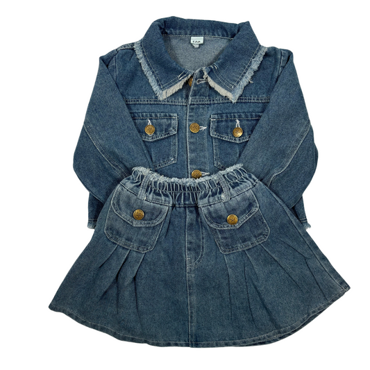 Girls Denim Long Sleeve Jacket and Skirt