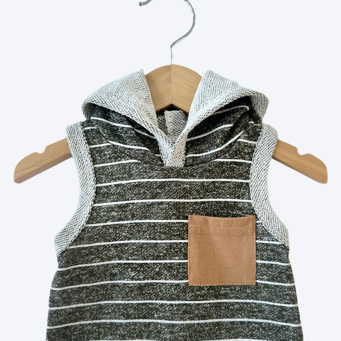 Army green striped hooded romper