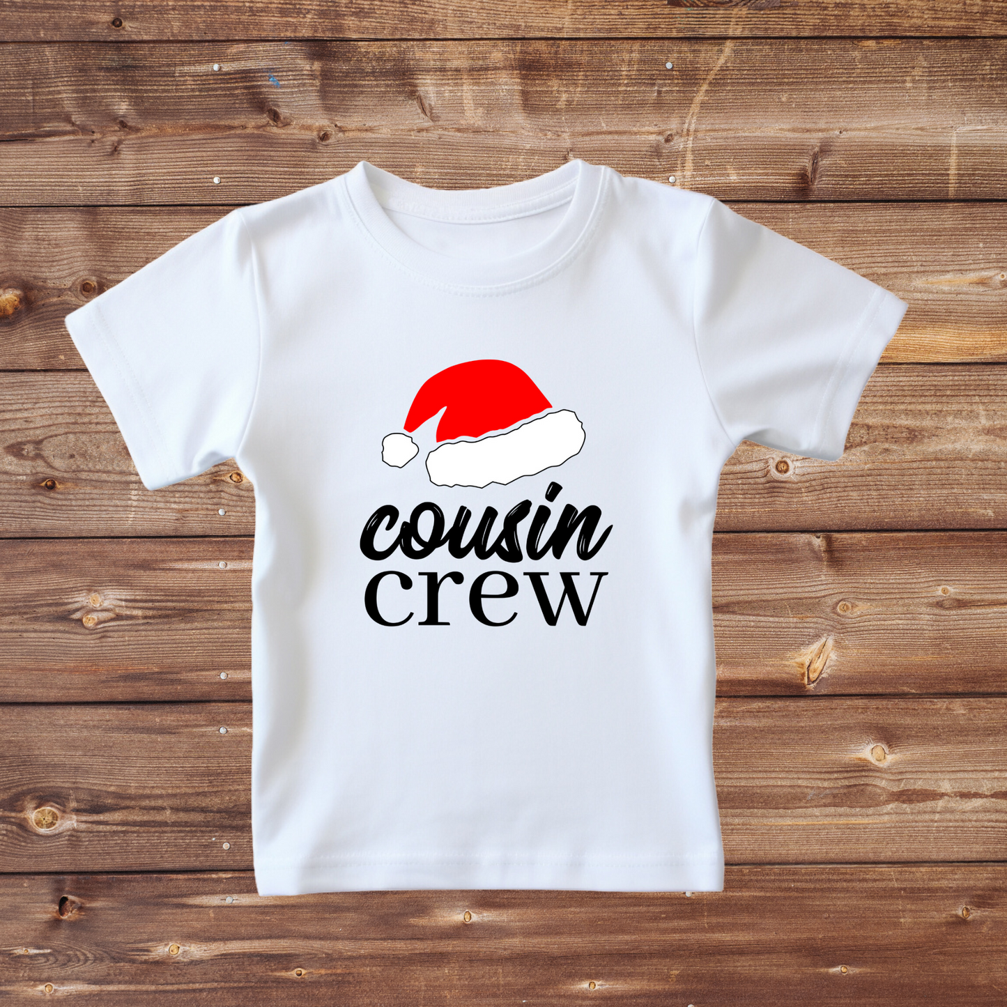 Christmas T-shirt Cousin Crew with Santa Hat in Black or White