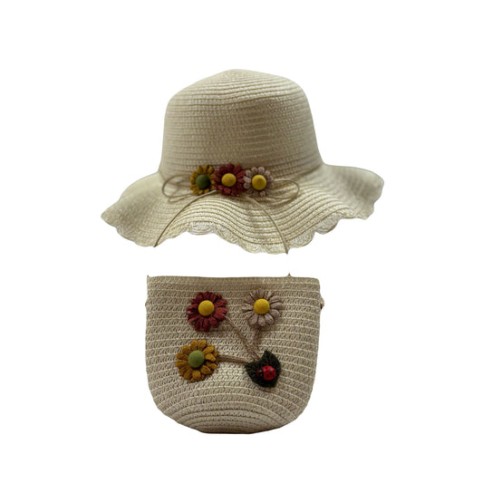 Girl's Flower Cream Hat and Purse Set