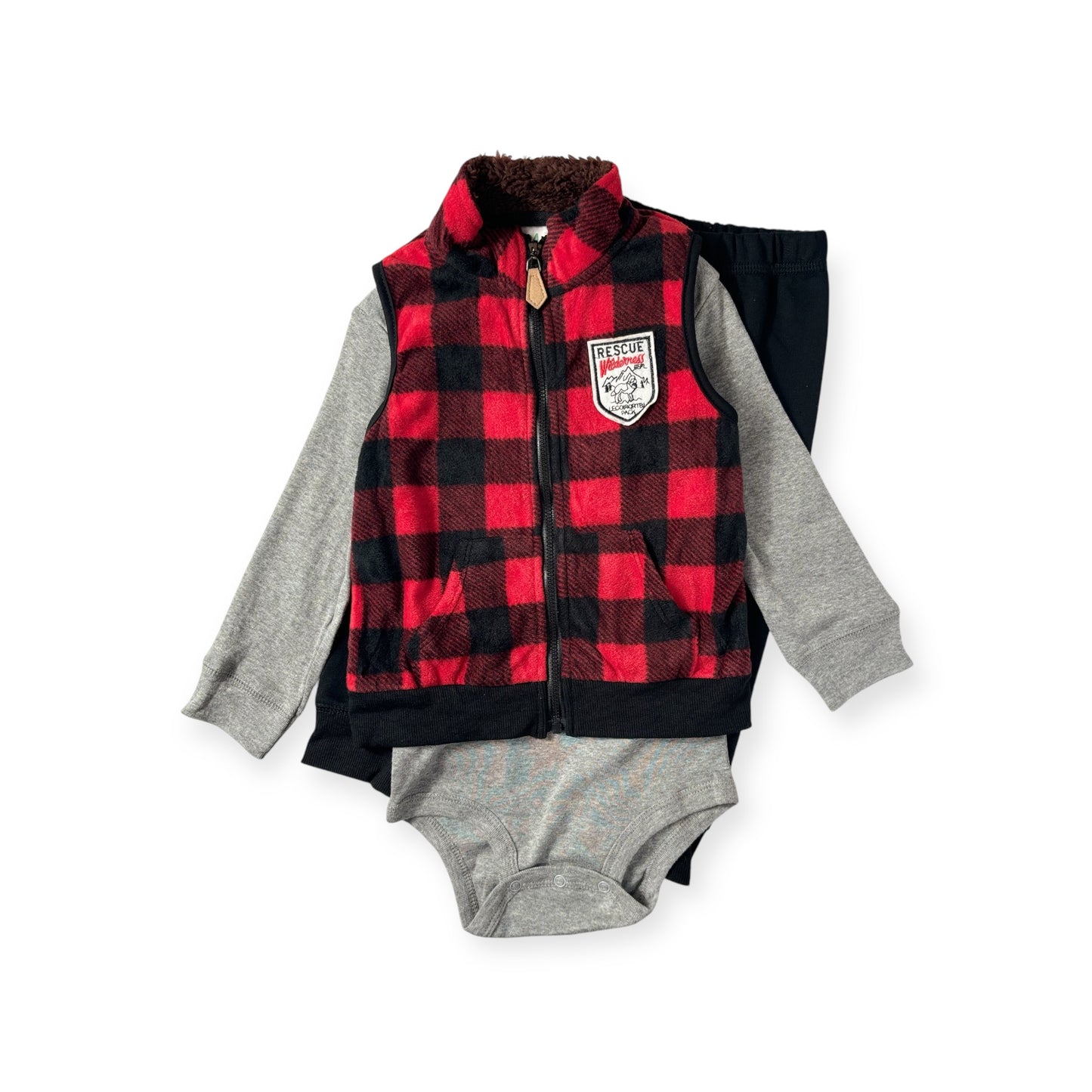 3pc Outfit With Red Plaid Vest