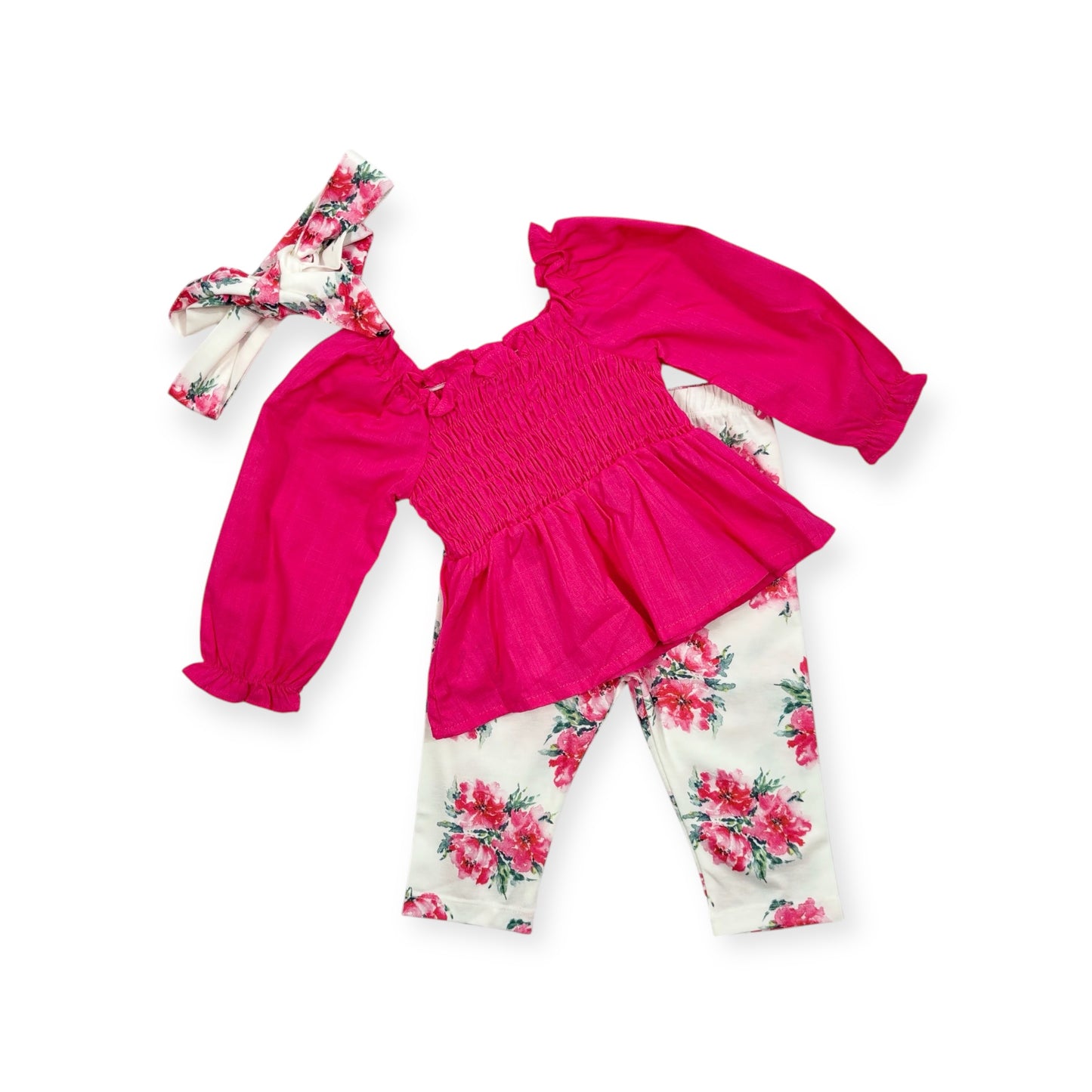 Hot Pink Top and Floral Print Pant Set