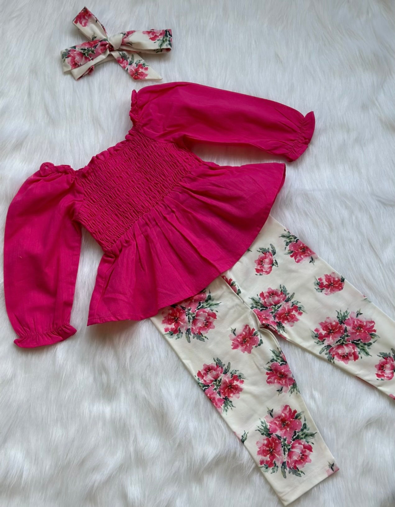 Hot Pink Top and Floral Print Pant Set