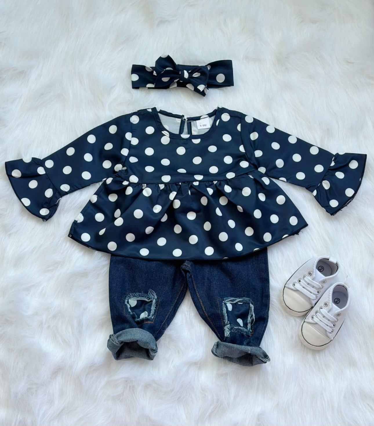 Polka Dot Navy Top AndJeans Set