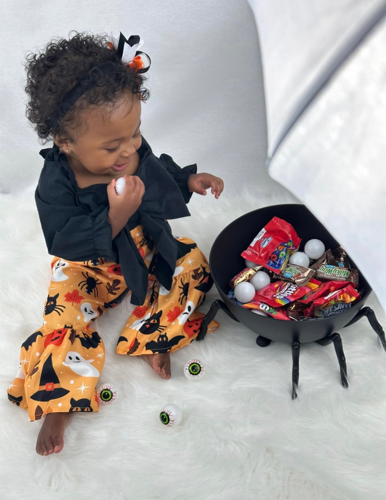 Halloween 2pcs Baby Girl Bow Front Crop Top & Flared Pants