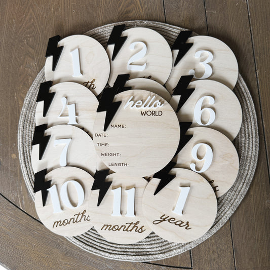 Lightning Bolt Monthly Milestones and Birth Announcement - Baby's First Year Photo Props - Baby Shower Gift
