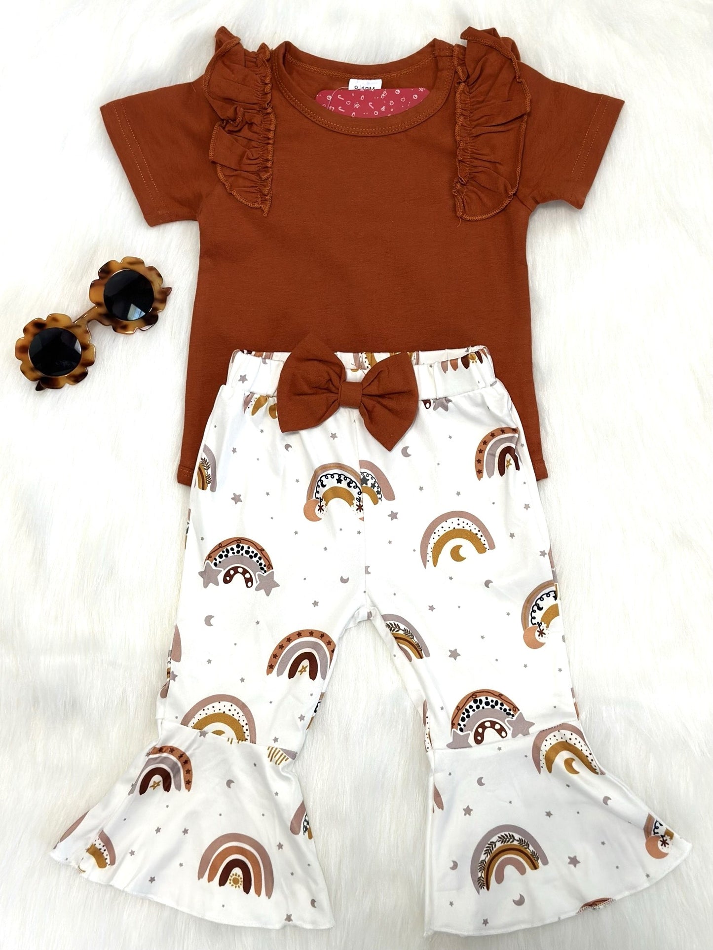 Romper and Rainbow Print Flared Pant Set