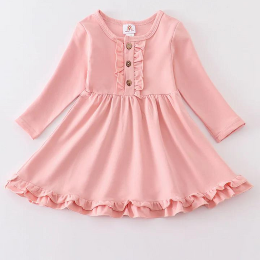 Pink Long Sleeved Ruffle Dress