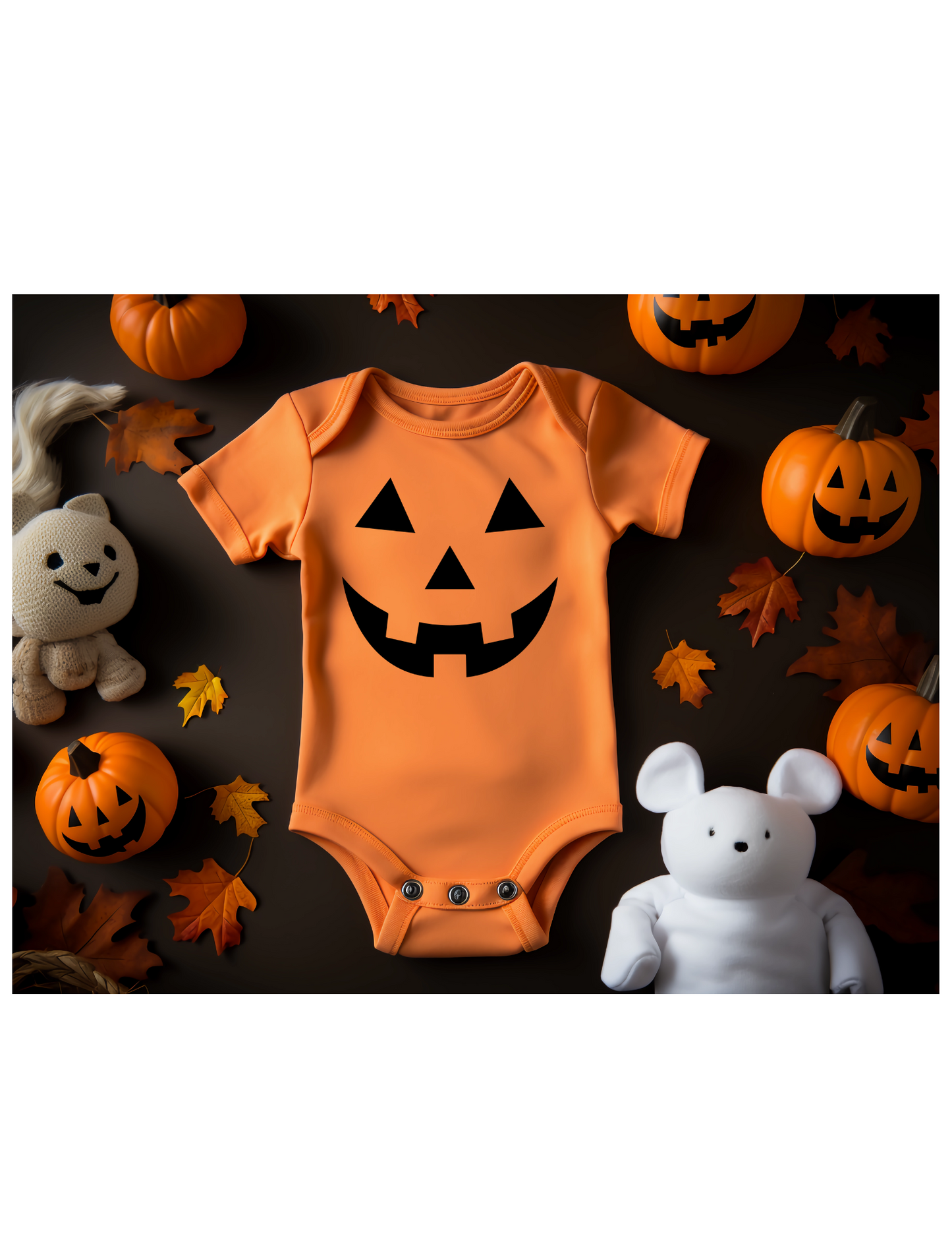 Halloween orange infant one piece body suit with pumpkin face