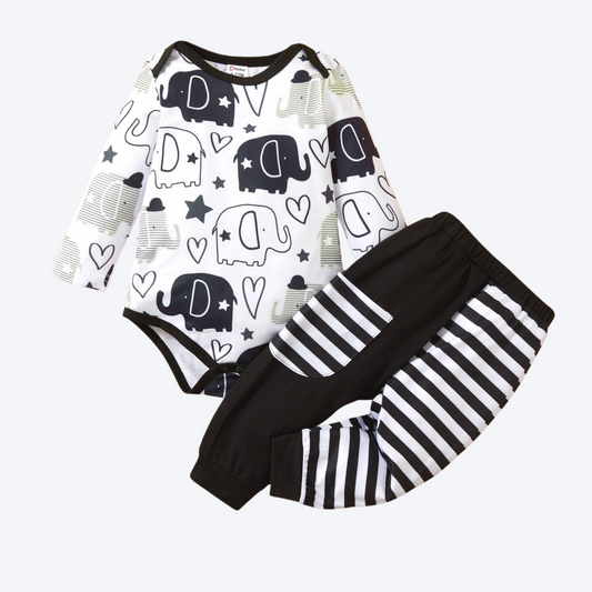 Black and White Elephant Romper Set