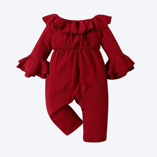 Baby Burgundy Jumpsuit With Ruffles