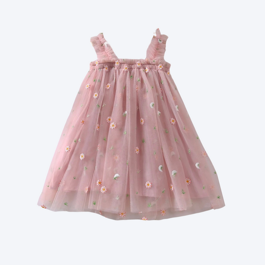 Embroidered Flower Tulle Dress