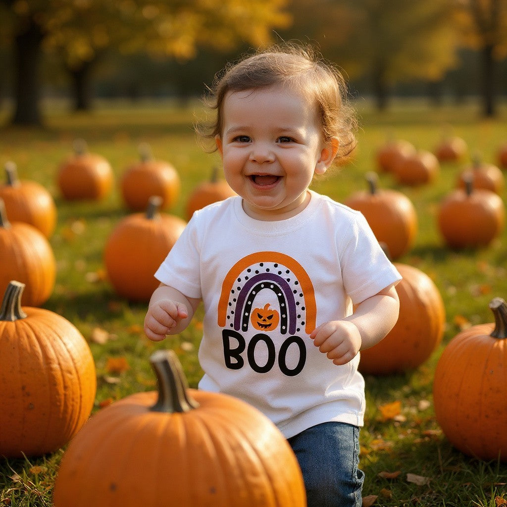 Unisex Halloween T-shirt Boo Rainbow with Pumpkin