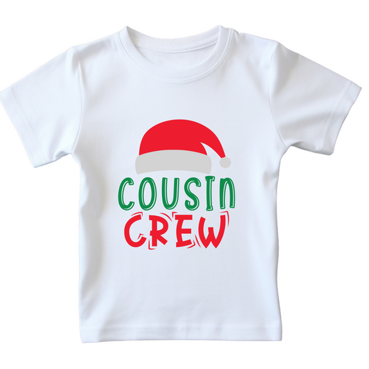 Christmas T-shirt Cousin Crew with Red Santa Hat