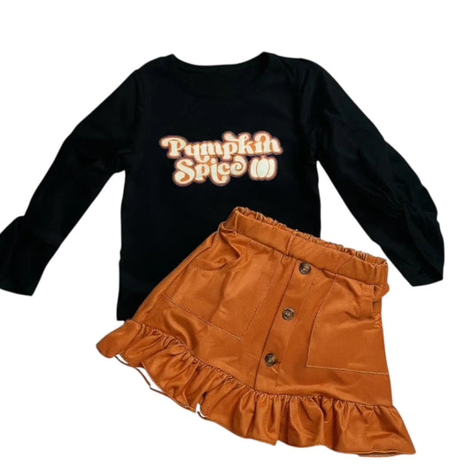 Girls Fall Pumpkin Spice Skirt Set