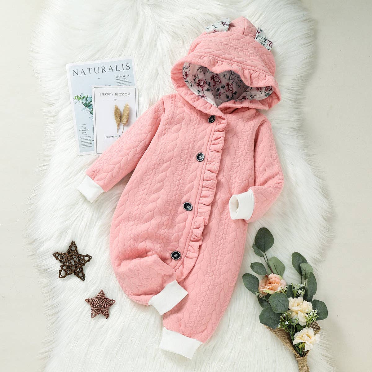 Hooded Thickened Lined Baby Jumpsuit